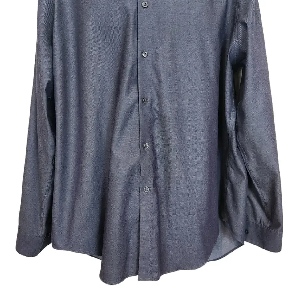 Calvin Klein Dress Shirt Mens 18 Collar Slim Fit Blue Contrast Collar - Picture 5 of 9